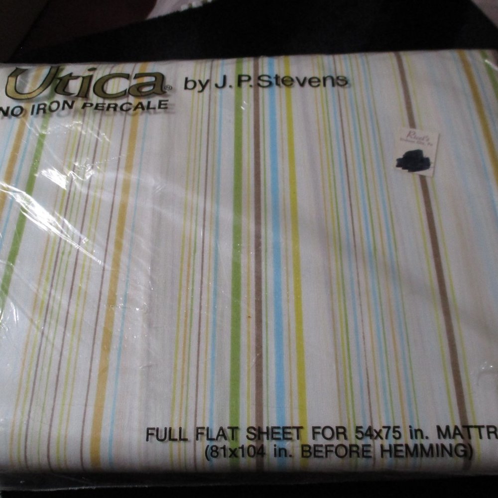 Vintage Utica by J.P. Stevens Full Flat Sheet Whisper Striped Made in USA NWT
